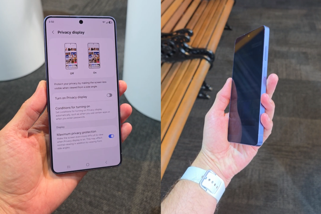 Galaxy S26 Ultra com o modo Tela de Privacidade ativado, reduzindo a visualização pelas laterais