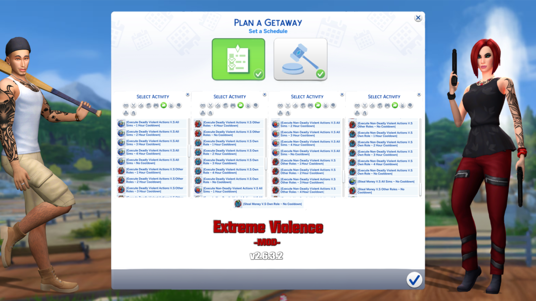 Ilustração do mod Extreme Violence para The Sims 4