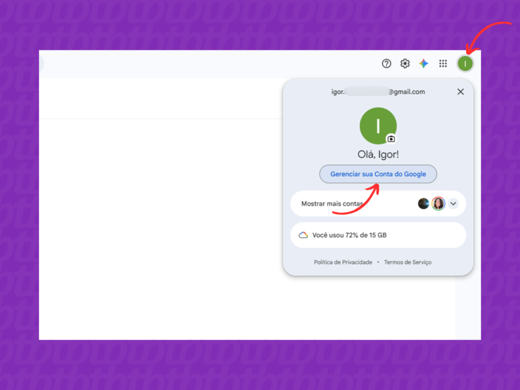 Acessando o gerenciamento de contas do Google