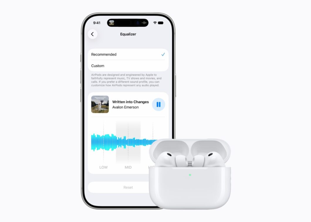 Tela do iPhone mostrando recurso de equalização de som dos AirPods