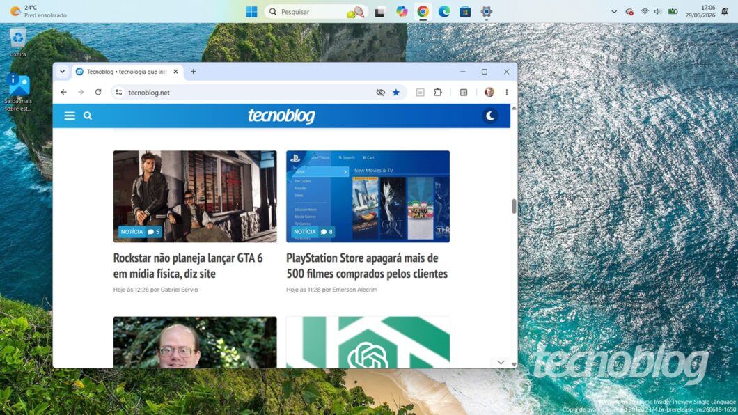 Barra de Tarefas móvel no Windows 11