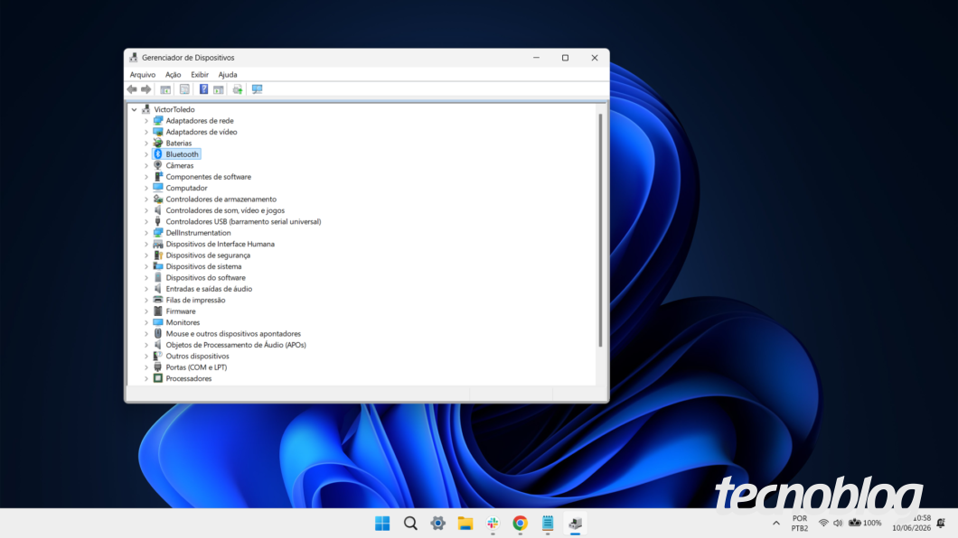 Gerenciador de dispositivos do Windows 11 mostrando a categoria Bluetooth