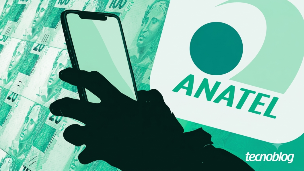 Ilustração com mão segurando celular e o texto “ANATEL”, simbolizando fiscalização e testes de conformidade de equipamentos