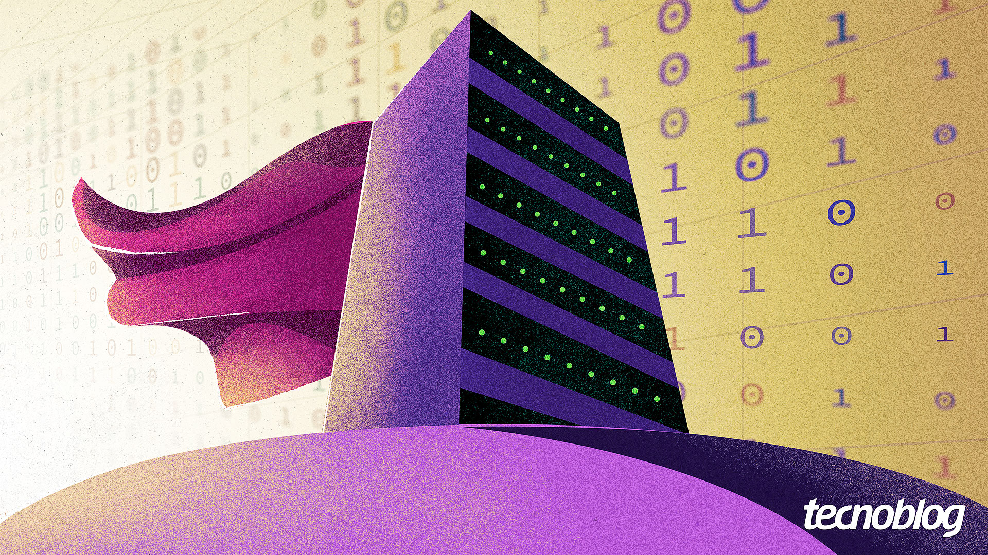 Diagrama abstrato com um supercomputador e números binários simbolizando alto processamento em paralelo