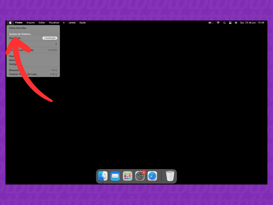 Abrindo os “Ajustes do Sistema” no Mac para preparar a configuração do iCloud Mail