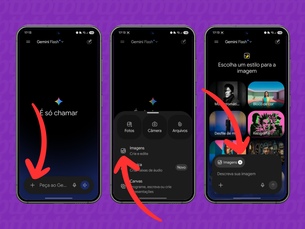 Tela do aplicativo Gemini no celular mostrando acesso ao Nano Banana para criação e edição de imagens