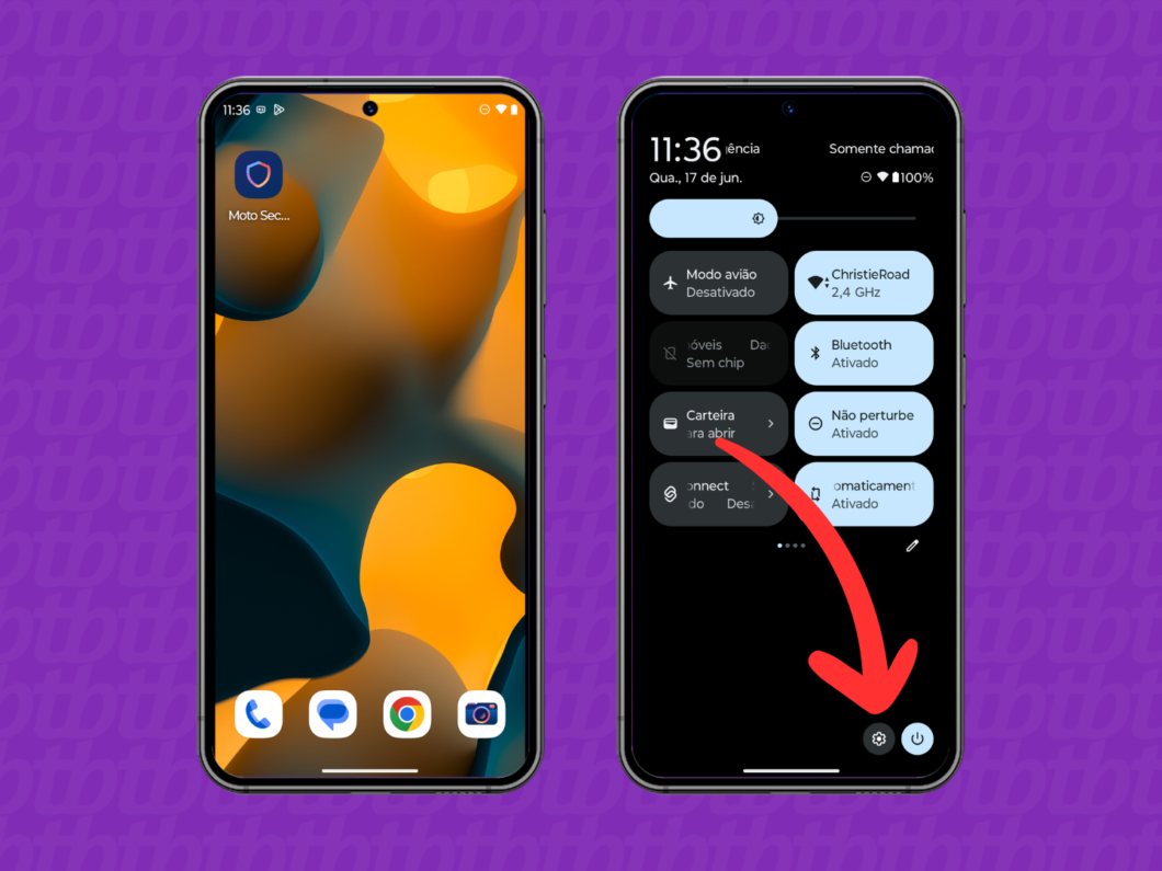 Toque na engrenagem para abrir as configurações do celular Motorola e acessar “Atualizações do sistema”