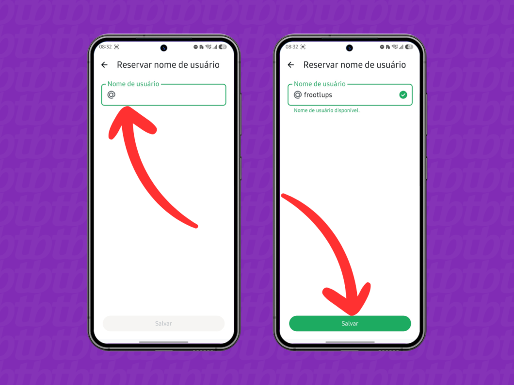 Criando e reservando o nome de usuário do WhatsApp: @ mantém “disponível” e toca em Salvar