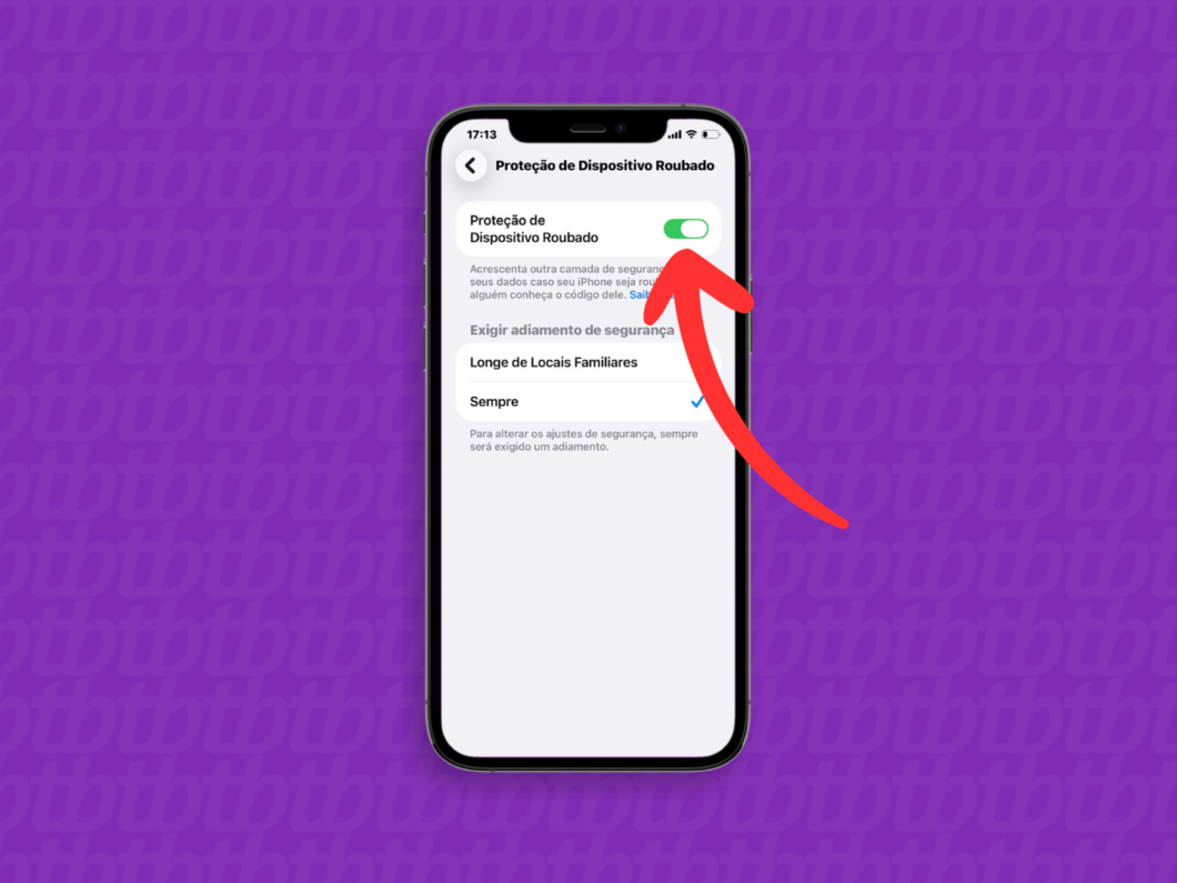 Tela do iPhone em “Proteção de Dispositivo Roubado”, mostrando a desativação do recurso