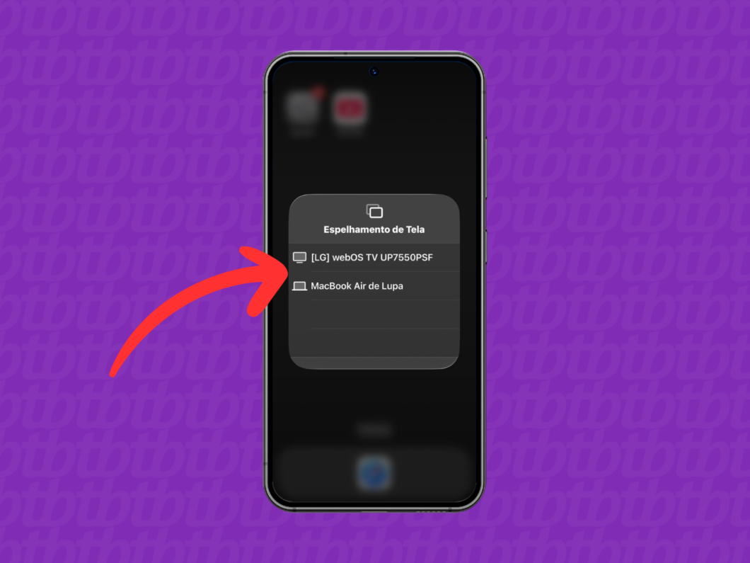 Selecionando a smart TV ou computador Mac para o espelhamento de tela no iPhone