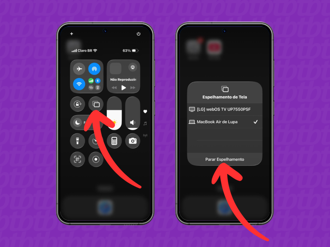 Tocando em “Parar Espelhamento” para encerrar o espelhamento de tela do iPhone na TV