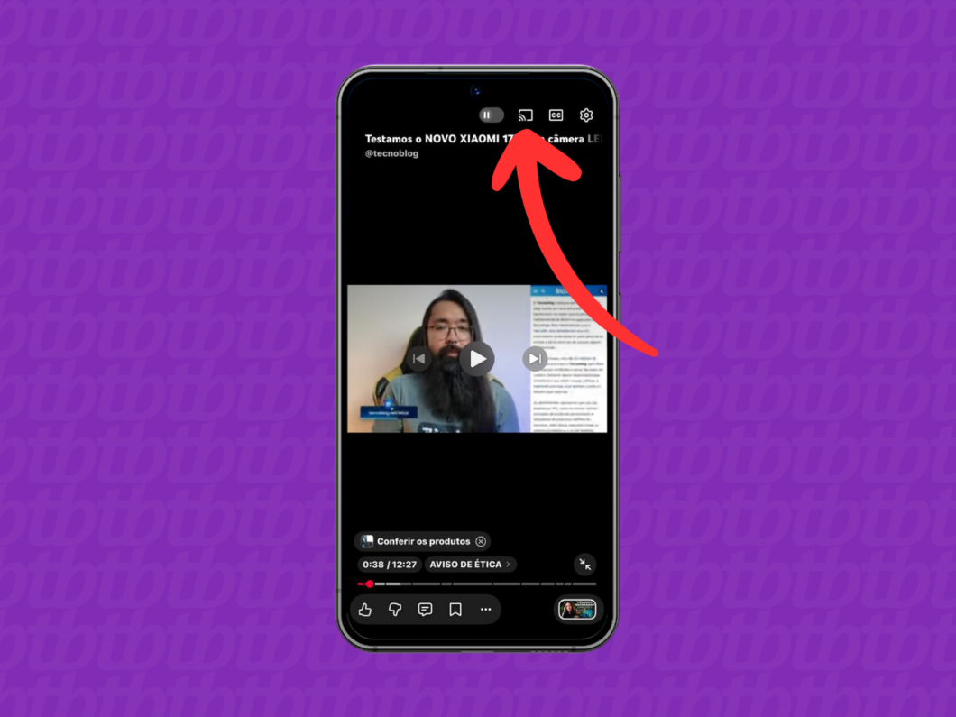Selecionar o ícone de transmissão sem fio no app do iPhone para espelhar o vídeo na smart TV