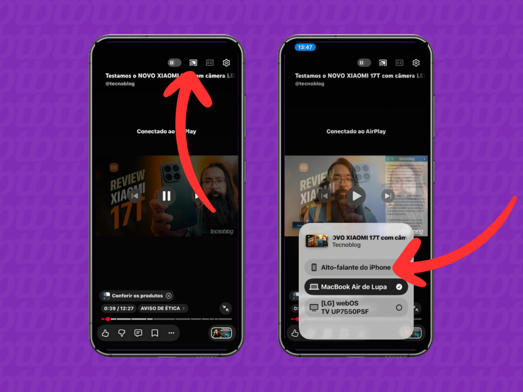 Toque em “Alto-falante do iPhone” para encerrar o espelhamento de vídeo no iPhone