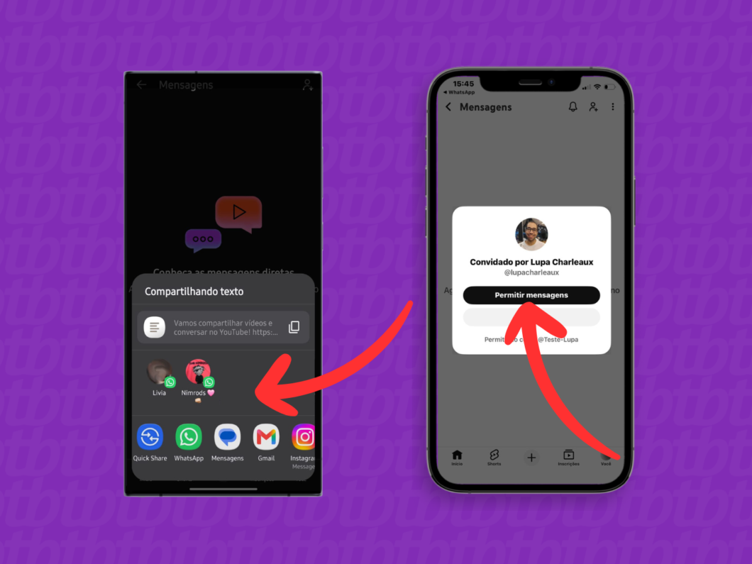 Enviando o link para o contato entrar no bate-papo do YouTube e tocar em “Permitir mensagens”