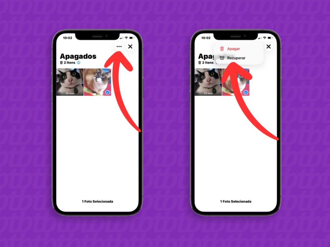 Restaurando mídias da pasta “Apagados” do iPhone para a biblioteca do iCloud (botão “Recuperar”)