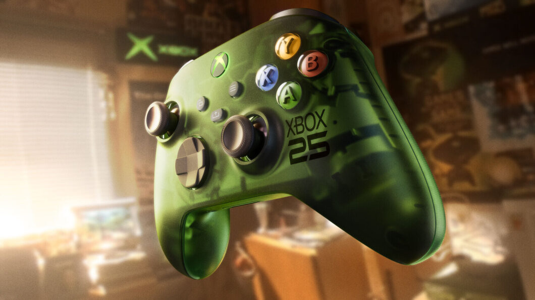 Controle sem fio Xbox X25 edição especial verde com botões ABXY clássicos 