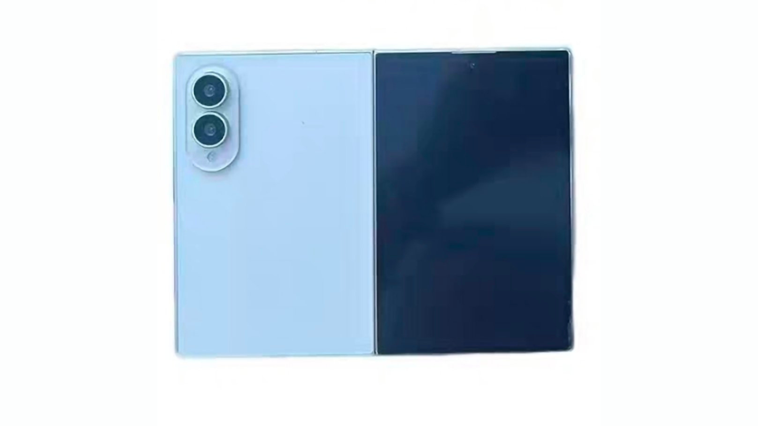 Suposto design do Galaxy Z Fold 8 Wide: smartphone dobrável com duas câmeras traseiras e tela interna aberta