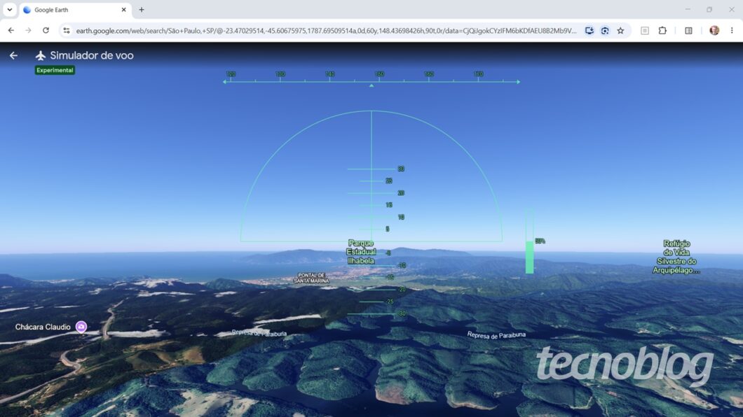 Simulador de voo do Google Earth no Chrome