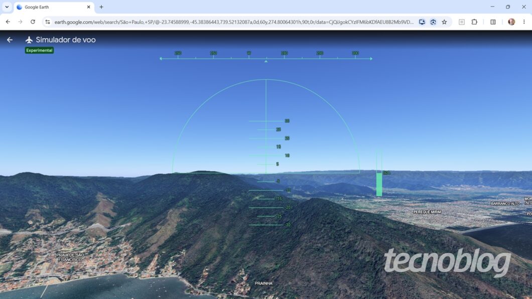 Simulador de voo do Google Earth no Chrome