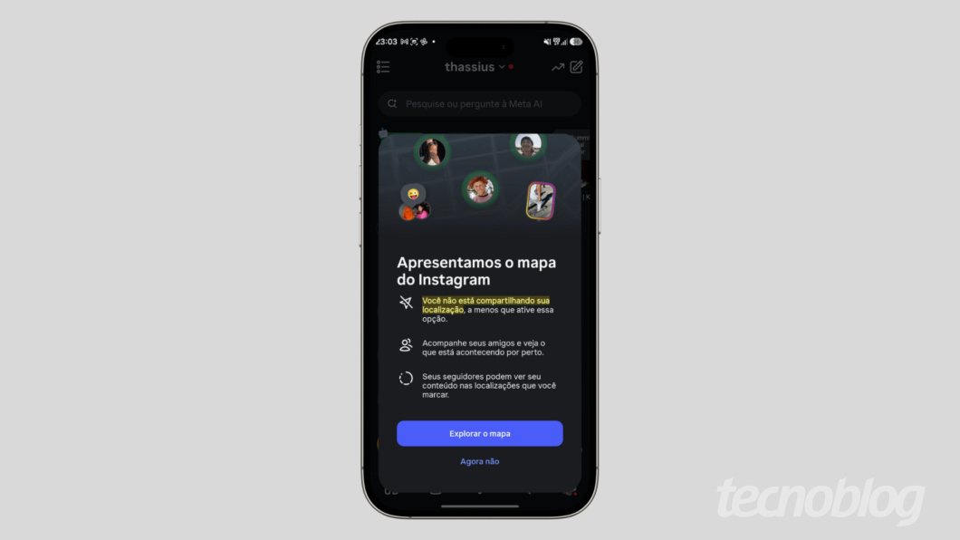 captura de tela do mapa do Instagram