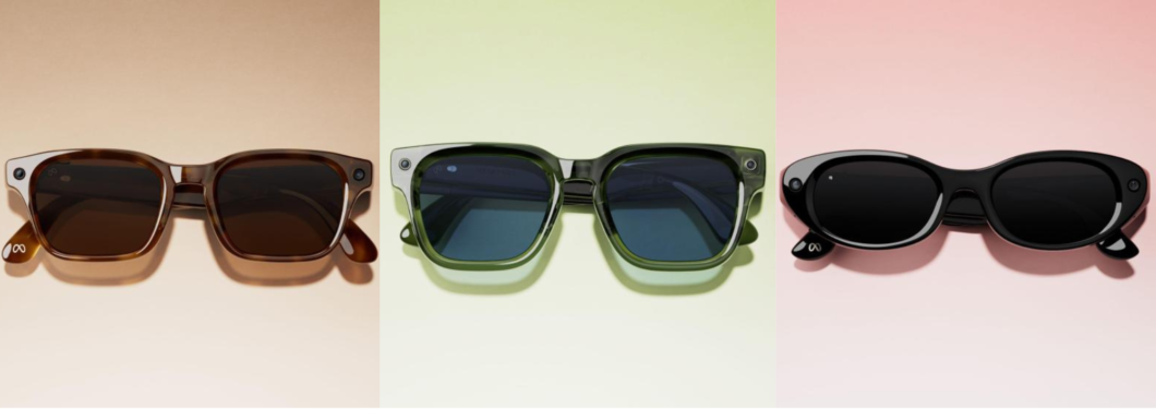 Três modelos de armação do Meta Glasses