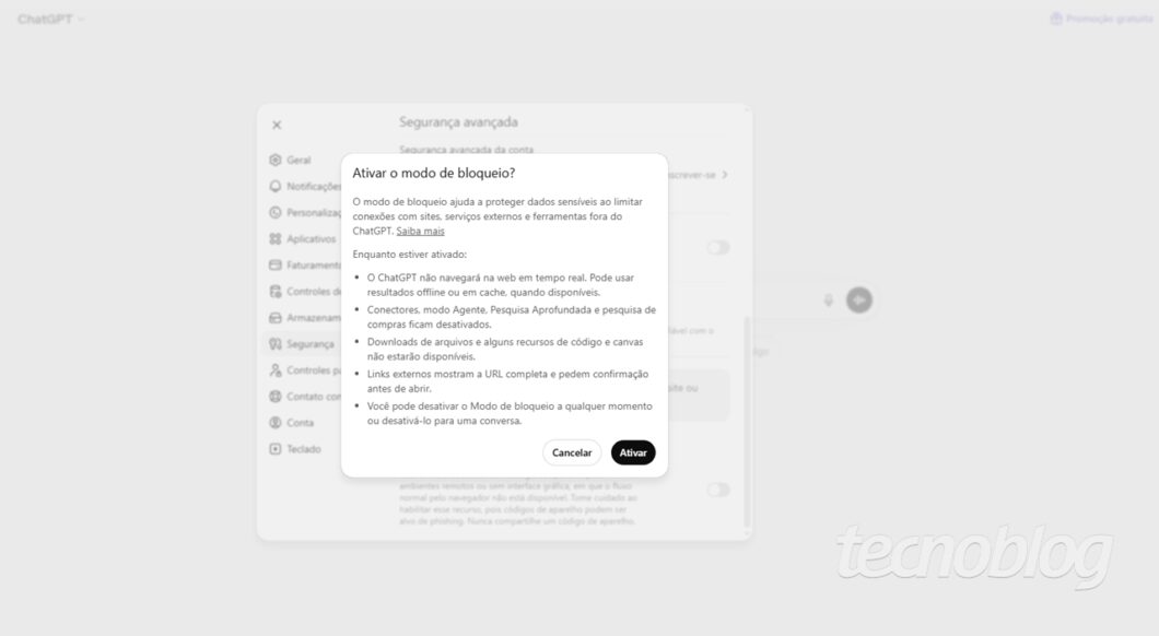 Ativando o Modo de Bloqueio do ChatGPT