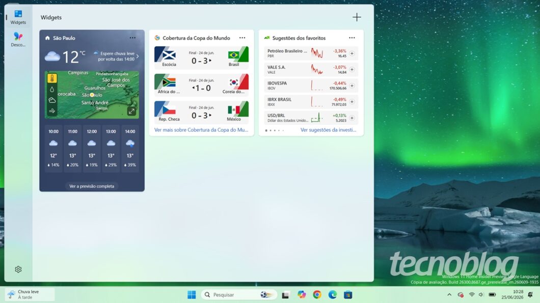 Painel de widgets reformulado no Windows 11