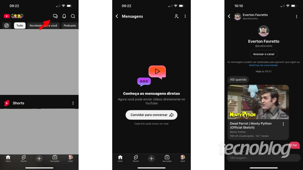 Gerando convite para conversa no YouTube