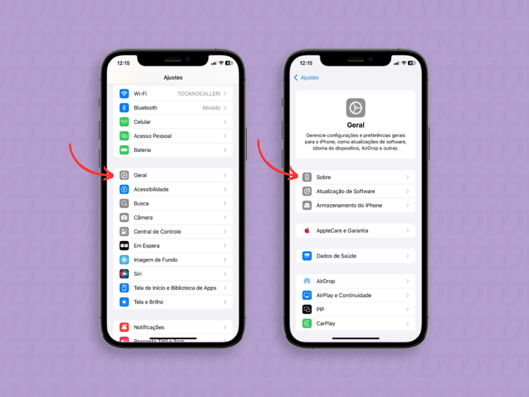 Acessando a guia Sobre do iPhone