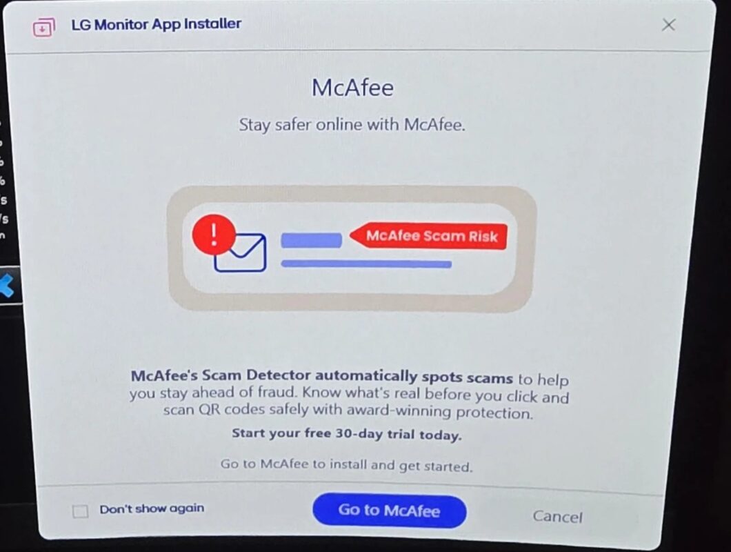 Adware exibindo anúncio da McAfee