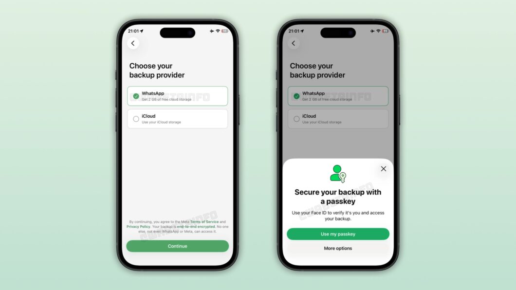 Tela do WhatsApp que permite selecionar entre backup nativo e no iCloud