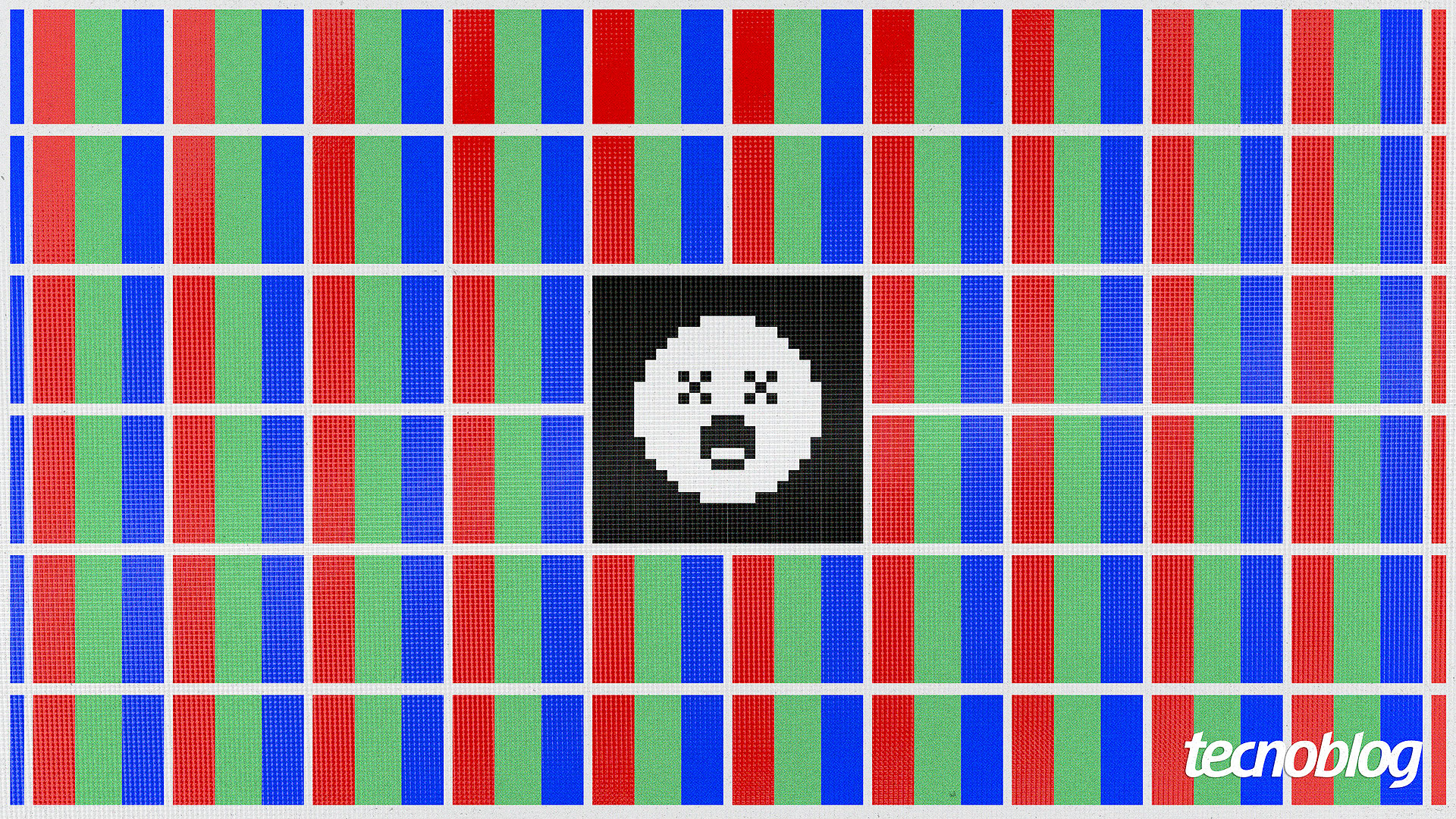 Grade de subpixels RGB com um ponto preto permanente, ilustrando como surgem pixels mortos em telas de smartphones, tablets e monitores (Vitor Pádua/Tecnoblog)