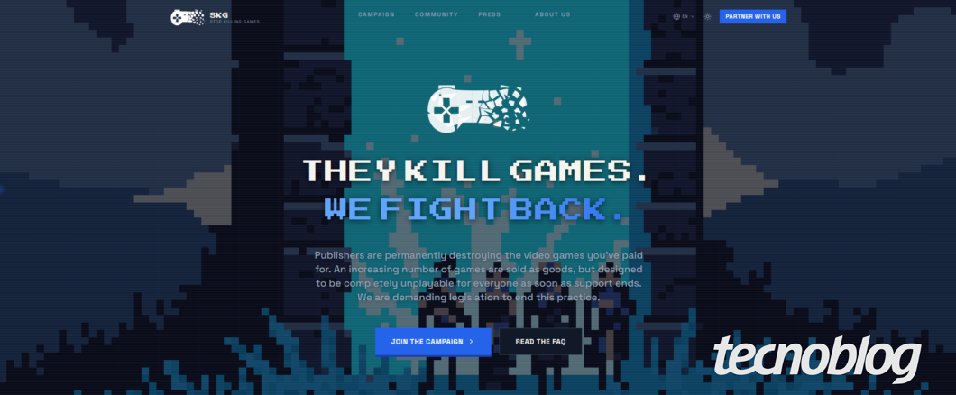 Captura da página do movimento Stop Killing Games (imagem: Caio Hansen/Tecnoblog)