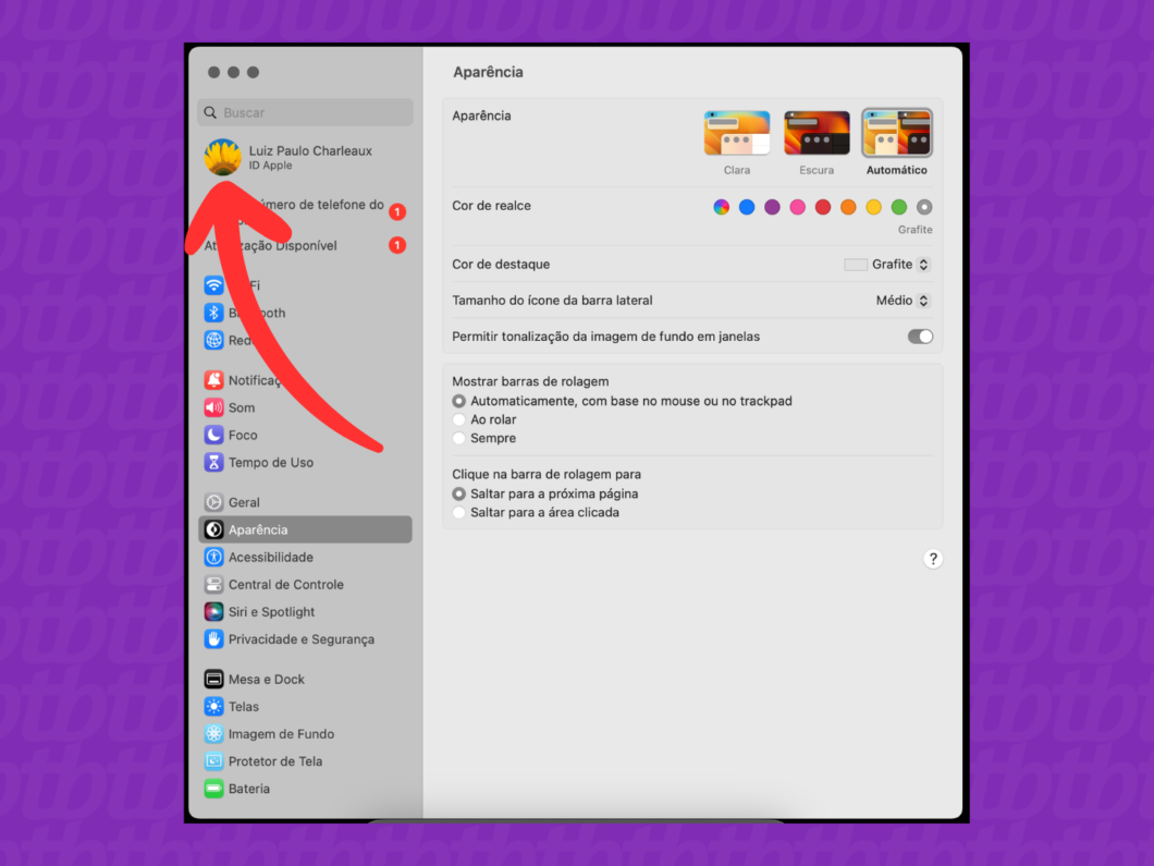 Abrindo as configurações do ID Apple no Mac em “Acessando o ID Apple”