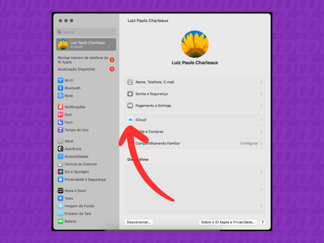Entrando no menu iCloud nas Configurações do iPhone e iPad, para criar e-mail no iCloud Mail