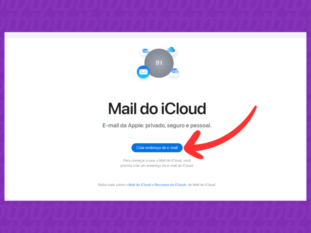 Selecionando a opção “Criar endereço de e-mail” no Mail do iCloud (icloud.com)