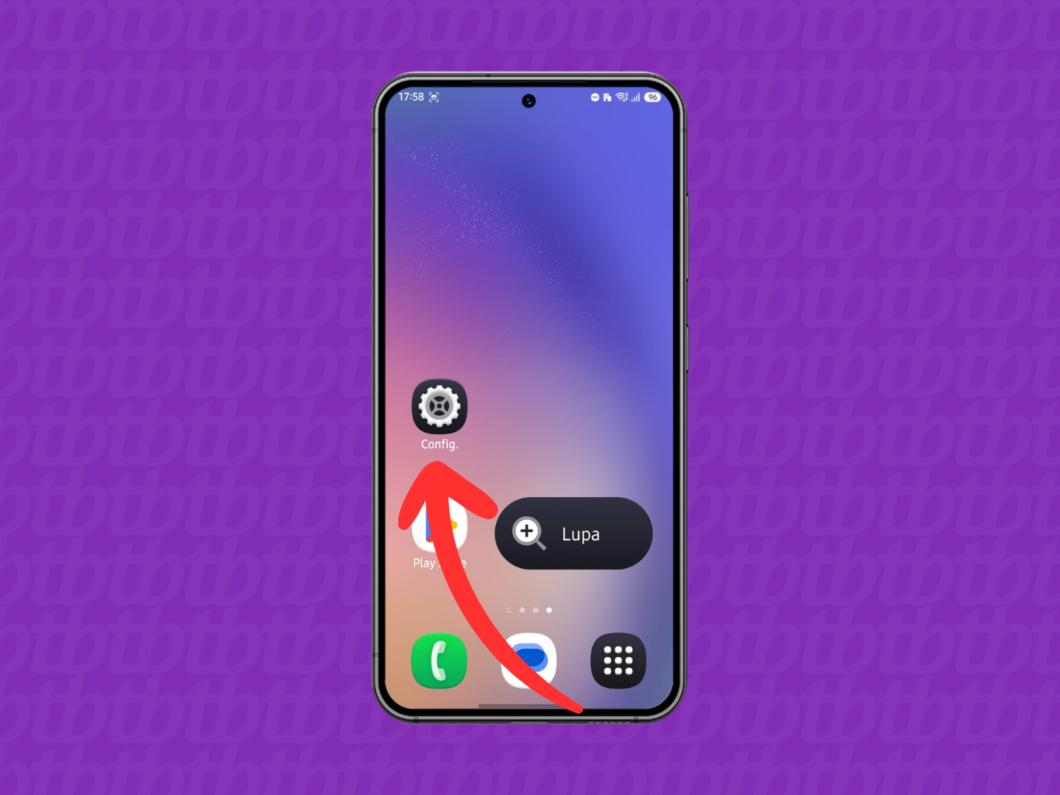 Abrindo as configurações do celular Samsung no ícone “Config.” na tela inicial