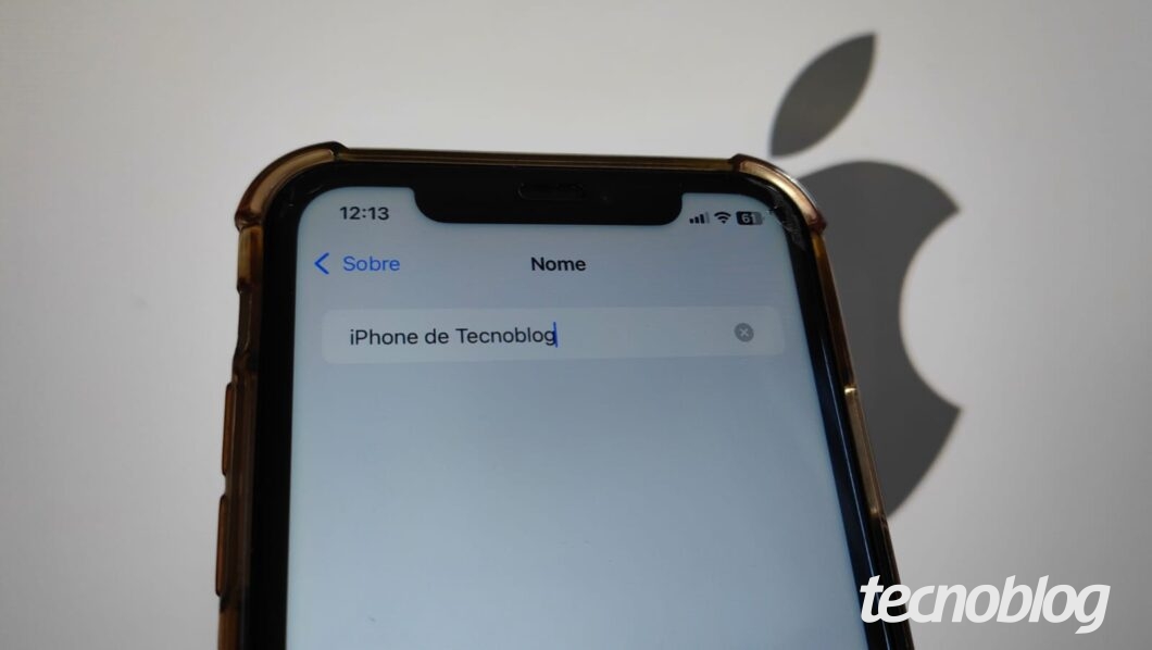 Tela de alteração do nome do iPhone