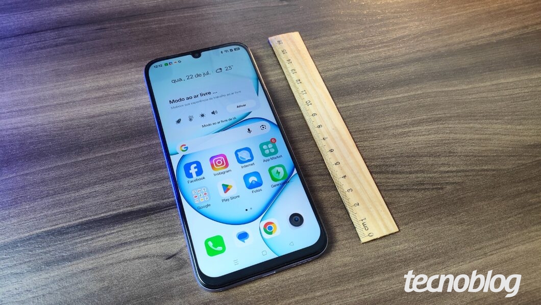 Ilustração das dimensões do Realme 16x