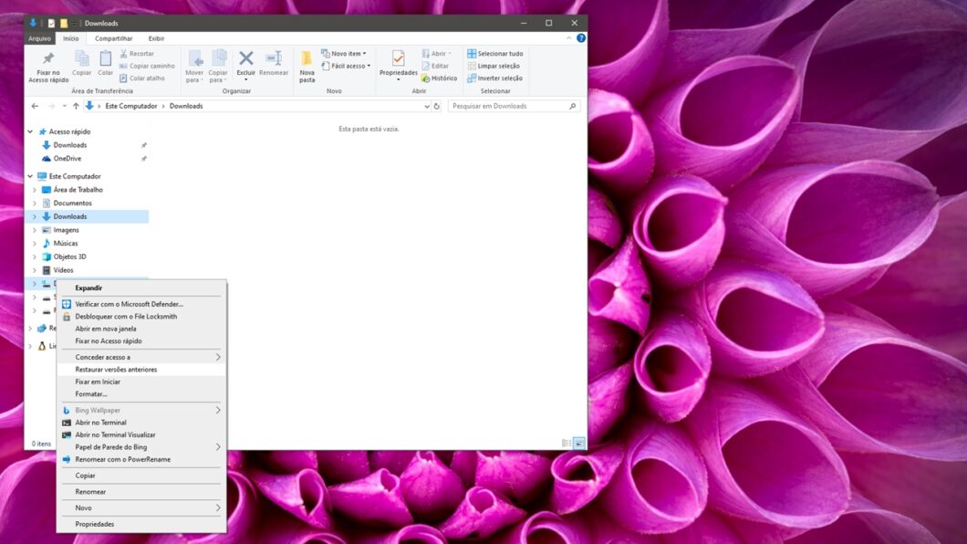 A opção “Restaurar versões anteriores” do Windows