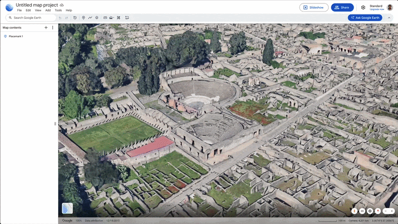GIF mostrando a edição de um local com IA no Google Earth