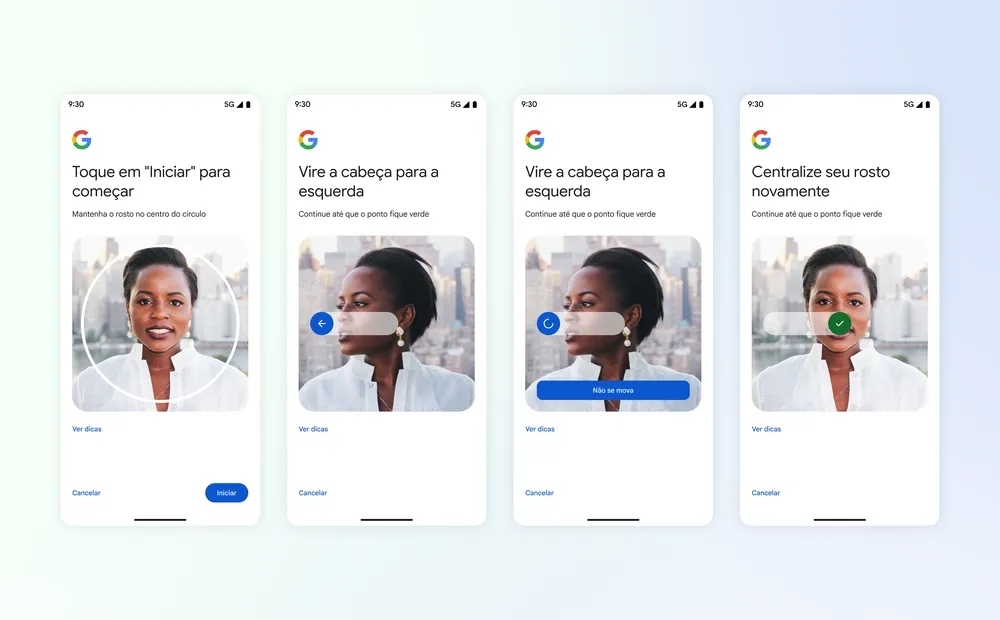 Registro de vídeo de selfie para login na Conta Google
