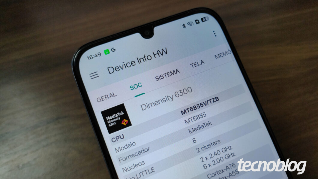 Informações de hardware do Realme 16x
