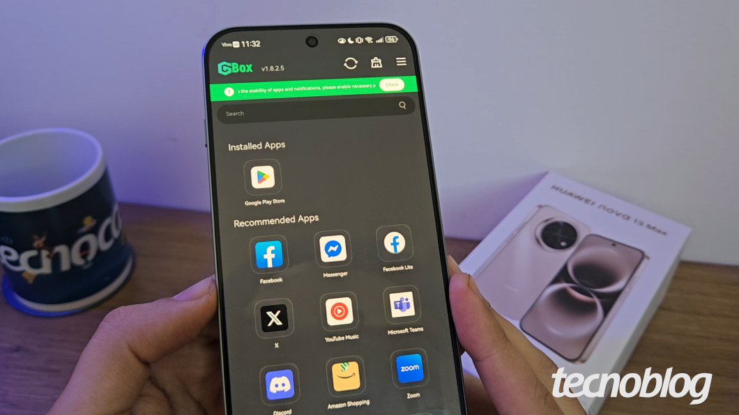 Você precisa instalar a GBox para usar a Play Store no Huawei Nova 15 Max