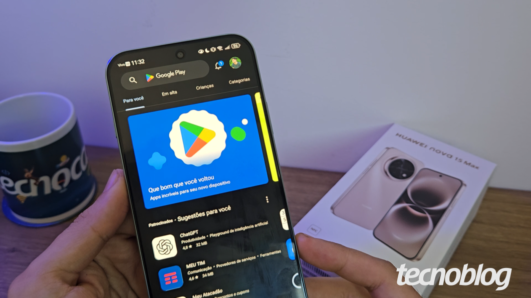 Tela do Huawei Nova 15 Max com o Google Play em funcionamento via GBox