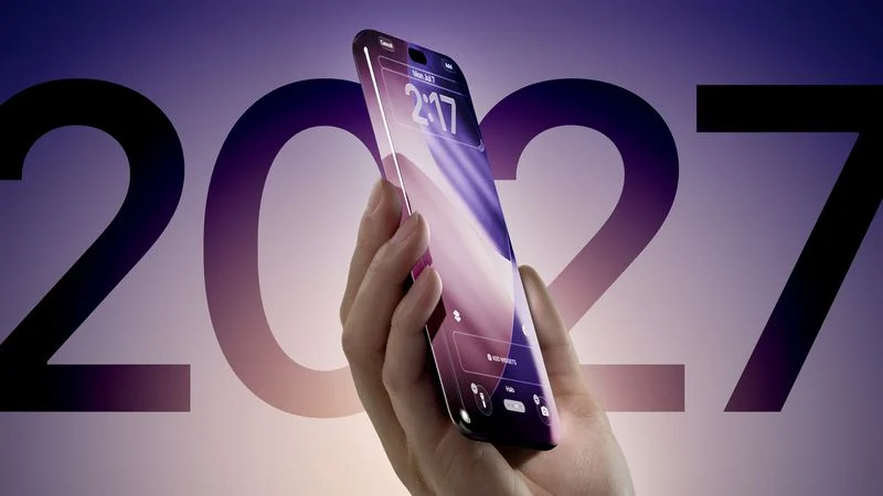 Renderização de um iPhone comemorativo de 20 anos com tela curva