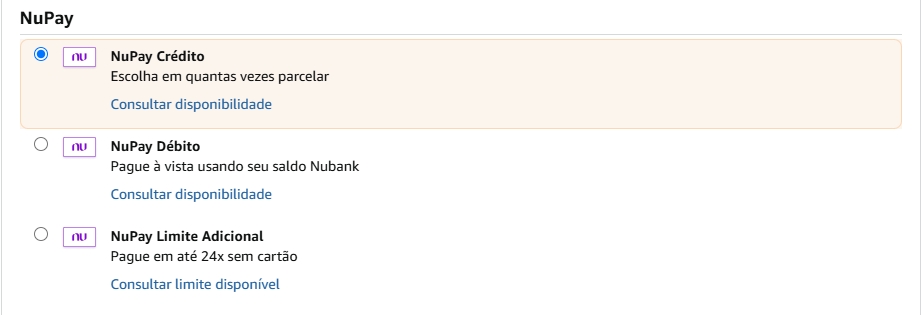 Pagamento via NuPay na Amazon
