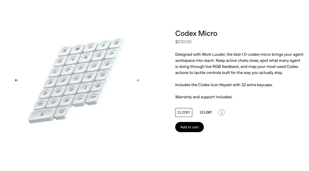 Codex Micro, com 32 teclas extras e caixa de ícones do Codex