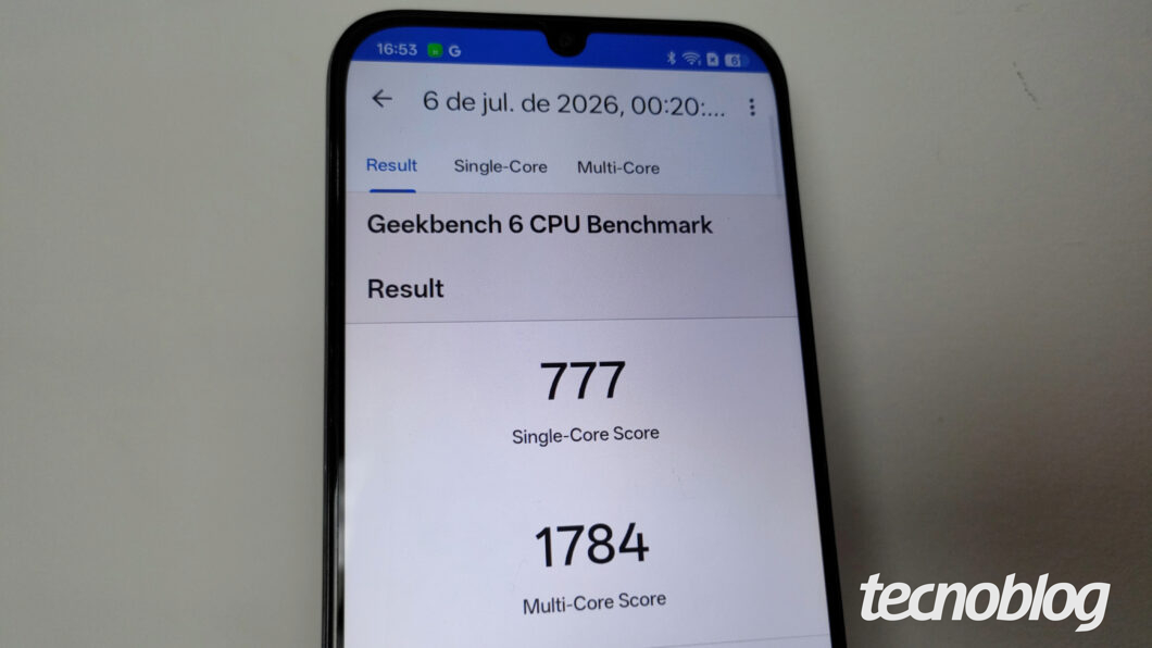 Teste com Geekbench6 do Realme 16x