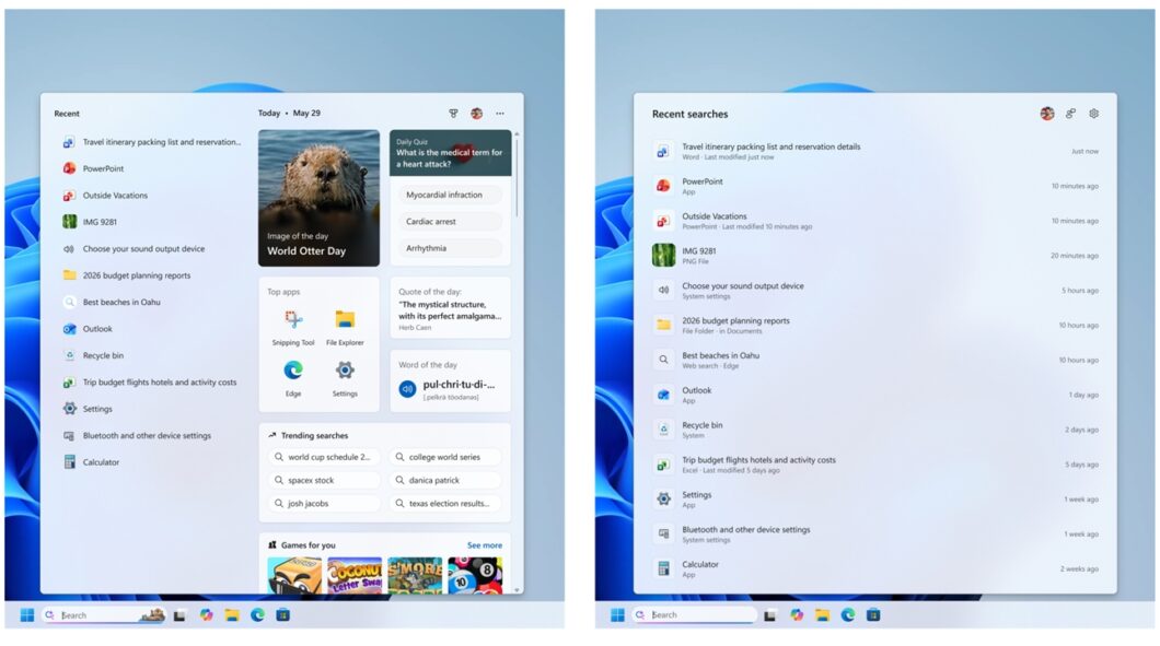 O antes e depois da busca do Windows 11
